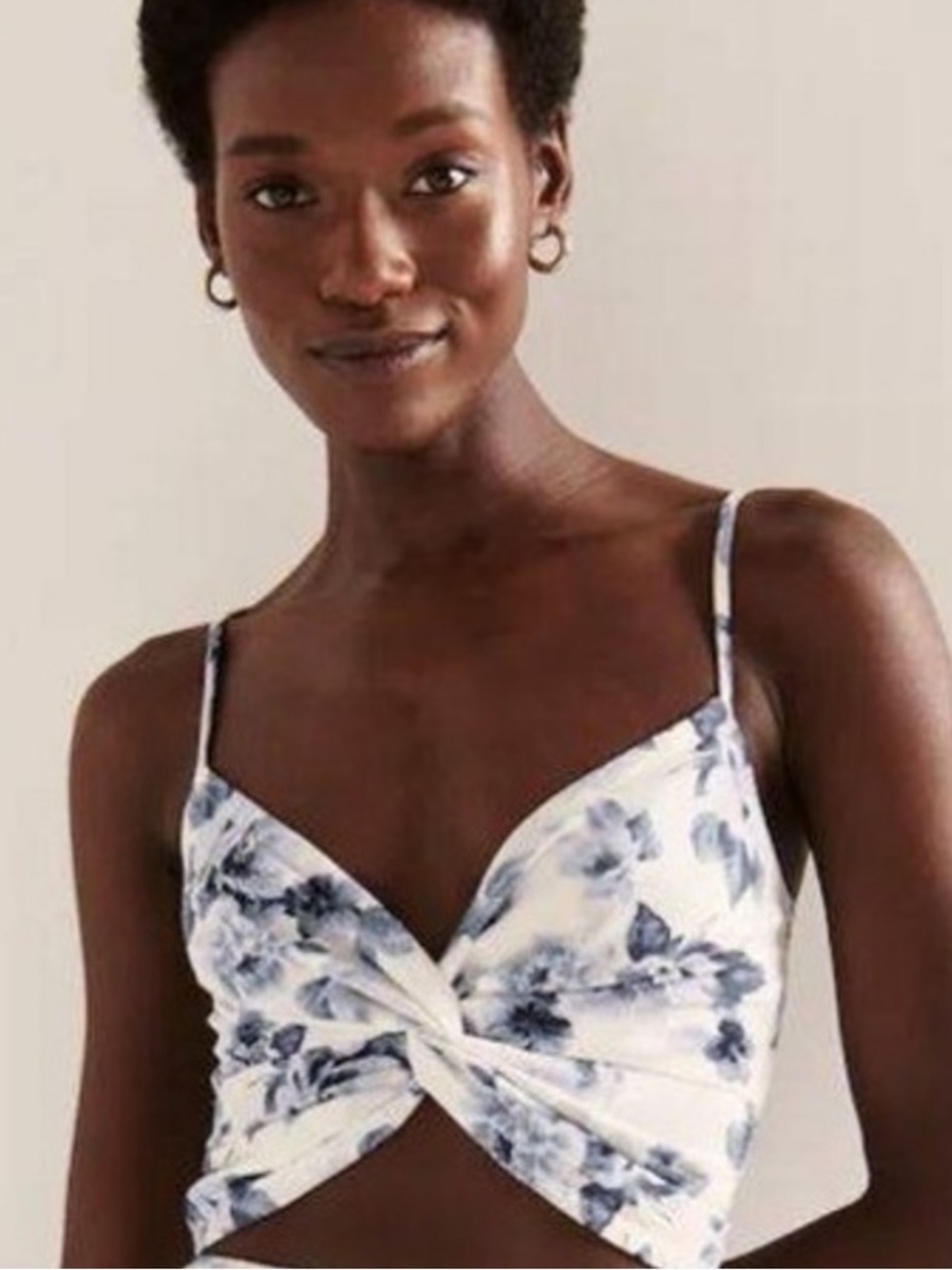 Abercrombie & Fitch White and Blue Floral Twist-Front Camisole